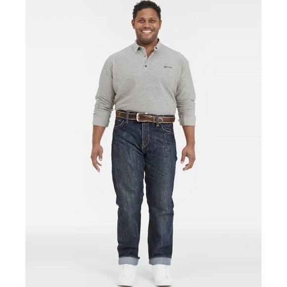 Ariat Jeans Mens 42x30 FR M4 Relaxed Low Rise Boot Cut Dark Wash Denim Work EUC - Picture 2 of 16